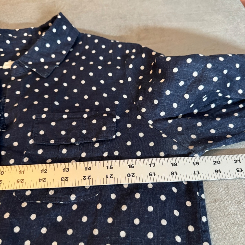 Charter Club Womens Linen Button Up Shirt M Blue Roll Tab Polka Dot Coastal - Picture 6 of 8